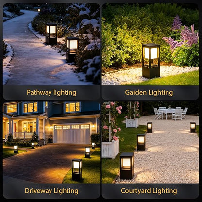 Solar Bollard Lights Outdoor, Premium Modern Led Landscape Pathway Lights Waterpoorf, Path Lighting for Garden Yard Walkway, 3CCT Seturable, Dusk to Dawn, Auto On/Off (2 Pack)