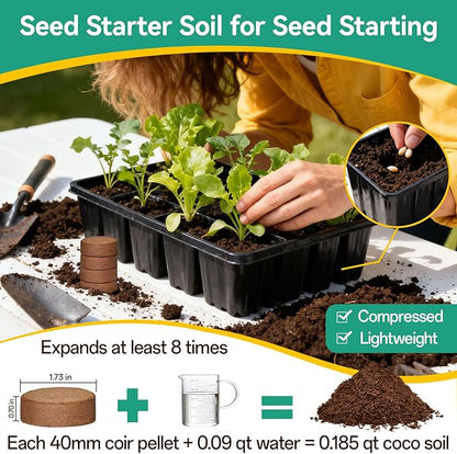 ZeeDix 50pcs(40mm) Coco Coir Pellets Potting Soil Indoor Plants, Compressed Coconut Coir Soil Pellets Seed Starting Pellets Soil Discs for Planting Flowers Bonsai Herbs Plants and Vegetables