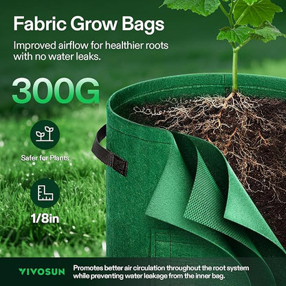 VIVOSUN 5-Pack 7 Gallon Potato Grow Bags for Growing Potatoes, Fabric Potato Pots with Handle and Roll-up Window, Potato Growing Containers Potato Planter Potato Planter for Growing Potatoes, Green