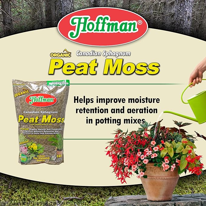 Hoffman Canadian Sphagnum Peat Moss Soil Conditioner to Improve Moisture Retention and Aeration, 10qt Bag, Pack of 4