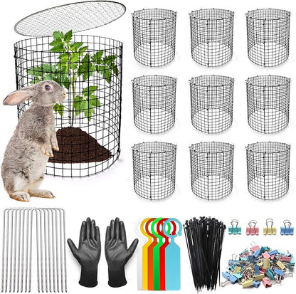 AHIER 10 PCS Chicken Wire Plant Protector from Animals with Covers, Plant Cages for Outdoor Plants to Keep Animals Out Including 30pcs Metal Mesh, Covers, Ground Stakes, Labels, Clip, Ties and Gloves