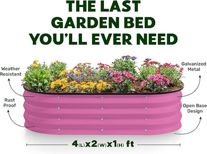 Plant & Plot Galvanized Raised Garden Beds Outdoor // 4×2×1 ft (2-Pack) Planter Raised Beds for Gardening, Vegetables, Flowers (Pink) // Large Metal Garden Box