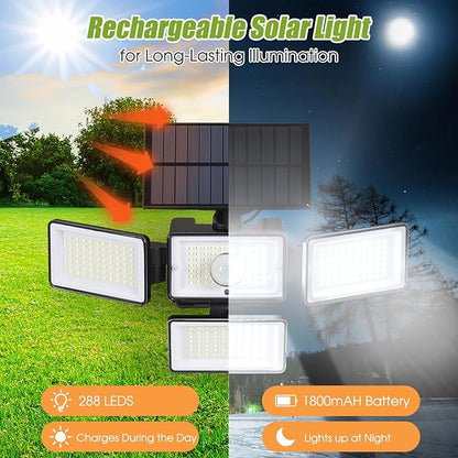 CADUKE Solar Motion Sensor Outdoor Lights, 4 Heads Solar Security Lights with Remote Control, IP65 Waterproof 2500LM Outdoor Lights for Yard, 2 Pack