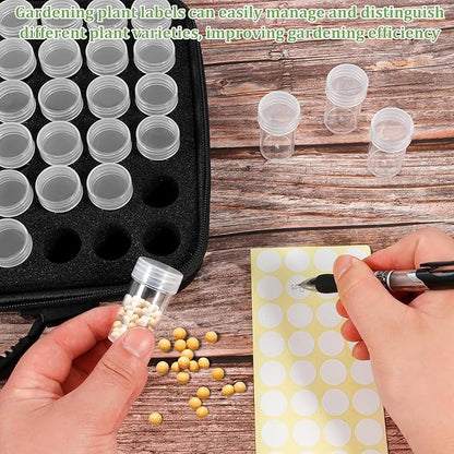 60 Slots Seed Storage Organizer Box with 7 Envelopes, 63 x Label Stickers Garden Seed Organizer with Zipper Bag Storage Container for Vegetable Flower Plants Garden (Black)