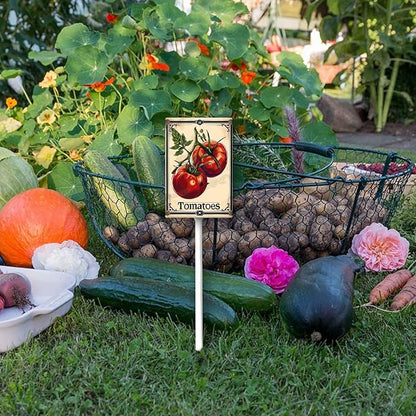 Uptell Vegetable Garden Tomatoes Yard Sign Label With Stake Plant Markers For Outdoor Plants Waterproof 8x12inch Nursery Garden Outdoor Sign