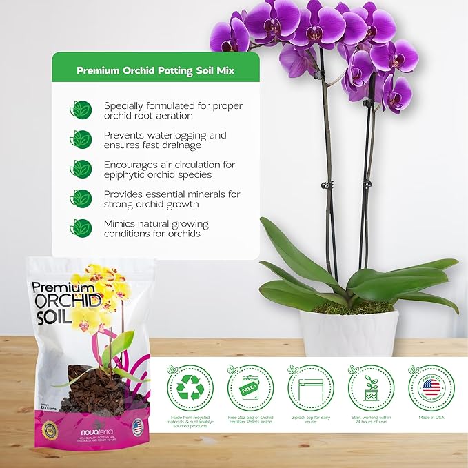 Orchid Potting Mix Orchid Food bark Fertilizer Orchid pots with Holes Orchid Soil Orchid Potting Soil repotting kit Perlite for Plants Orchids Free 2 oz Bag of Fertilizer Pellets Inside 2.4 Qts