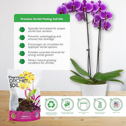 Orchid Potting Mix Orchid Food bark Fertilizer Orchid pots with Holes Orchid Soil Orchid Potting Soil repotting kit Perlite for Plants Orchids Free 2 oz Bag of Fertilizer Pellets Inside 2.4 Qts