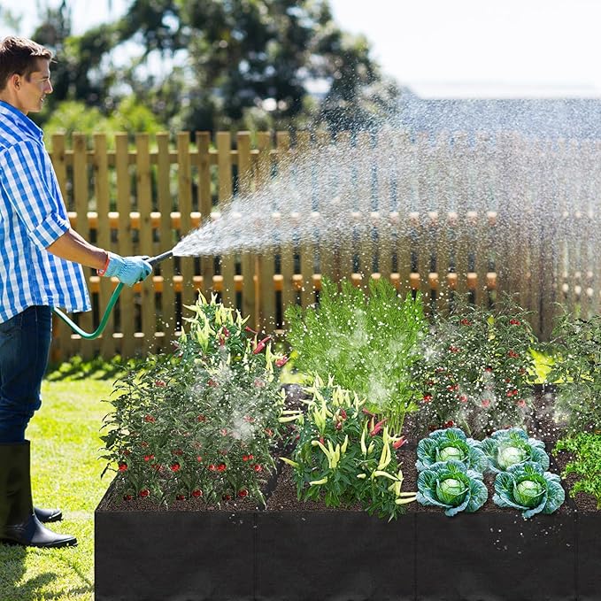 128 Gallon Fabric Raised Garden Bed, 6x3x1ft Large Garden Grow Bag Outdoor 8 Grids Planter Box Felt Planting Container for Growing Tomatoes Potatoes Plants Flowers, Black