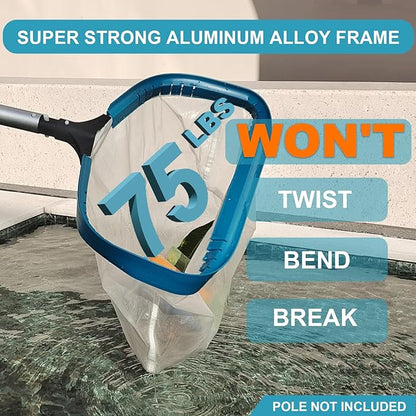POOLWHALE Pool Net - Professional 20" Swimming Pool Leaf Skimmer Rake, Aluminum Frame Deep Nylon Bag, Ultra Fine Mesh Nets for Cleaning Leaves, Sand, Pollen, Finest Debris (No Pole)