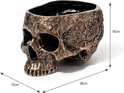 Bronze Skull Planter Pot 6 Inch Skeleton Head Pot for Succulents Flowers, & Bowl Dish Gothic Decor for Garden Home Parties Haunted House Spooky Black Display Halloween Skull Flower Pot Decoration Gift