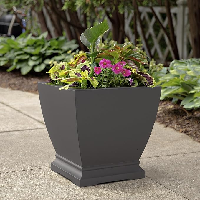 Mayne Inc. Acadia 20in Square Planter - Graphite Grey - 20in L x 20in W x 20in H - with Built-in Water Reservoir (5920-GRG)