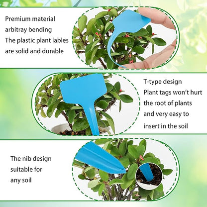 Plant Labels Tags 200Pcs T-Type Plant Markers Plastic Plant Label Garden Labels Tags Plant Labels for Outdoor Garden Waterproof Plant Label Identification Stakes with Permanent Marking Pen 5 Colors