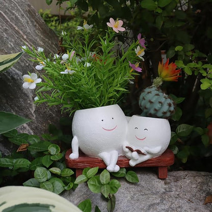 Cute Reading Planters Head Plant Pots, Decorative Face Flower Vase Cactus Two Pots for Indoor Outdoor Plants, Unique Plant Lover Gifts