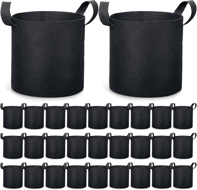 Boao 30 Pack 3 Gallon Grow Bags Aeration Fabric Pots for Plants with Handles Thickened Non Woven Grow Pots Bulk Plant Bags for Garden Vegetable Flower