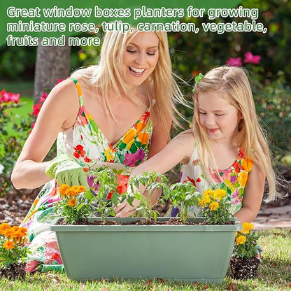 18 Pack Window Box Planter 17 Inches Rectangular Vegetable Flower Planters with Drainage Holes and Saucers Plastic Flower Pots Coloful Herb Planter for Indoor Outdoor Patio Garden Home Decor
