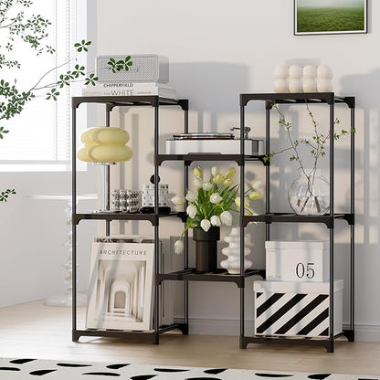 Plant Stand Indoor Outdoor Plant Shelf Stand, 3 Tiers 8 Pots Large Potted Metal Flower Plant Rack for Multiple Plants, Hanging Tall Planter Holder for Patio Balcony Living Room Corner Porch Garden Boho Decor Black