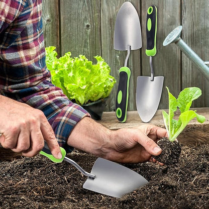 16 Pcs Garden Shovel Aluminum Alloy Heavy Duty Trowel Small Digging Shovels Metal Hand Trowel Spade with Soft Handle for Garden Lawn Yard Planting Tool (Wide Shovel,Green)