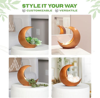 Table Planter - Desk Moon Planter – Candle Holder - Boho Planters for Indoor Plants, Succulents, Air Plant, Cactus, Faux, Artificial Plants -Witchy Gifts for Women, Birthdays, Plant Lovers