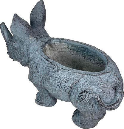 Zeckos Charming Grey Rhino MGO Planter with Drain Holes, 18.5 inches - Weather-Resistant Magnesium Oxide for Garden or Patio Decor - Unique Animal Theme Planter, Perfect for Indoor/Outdoor Use