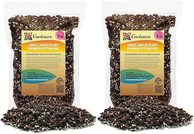 GARDENERA Monstera Swiss Cheese Plant Potting Mix - Monstera Deliciosa Blend for Optimal Nutrients, Aeration, and Drainage - 10 Quart