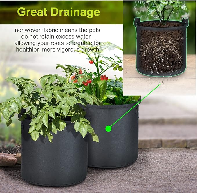 6-Pack 12 Gallon Grow Bags, 300G Thickened Nonwoven Plant Fabric Pots with Reinforced Handles for Garden Indoor Outdoor