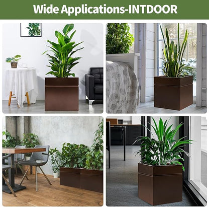 Matel Planter Box 17" L x 17" W x 18" H, Cube Heavy Duty Powder Coating Steel Planters with Drainage Hole, Indoor Outdoor All-Weather Use for Home, Porch, Patio, Garden(Bronze)