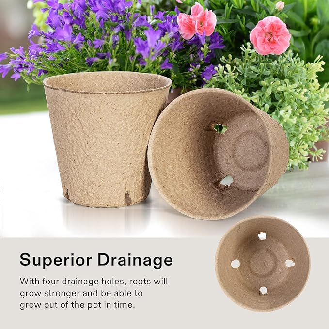 VIVOSUN Peat Pots, 60 Packs 3.15-Inch Seed Starting Pots with Drainage Holes, Round Nursery Pot, 20 Plant Labels for Flowers, Plants, Vegetables, 60Pcs