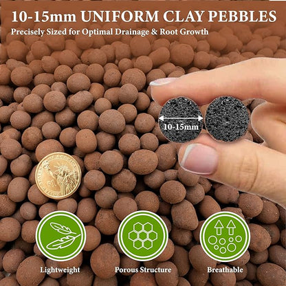 5qt LECA Clay Pebbles for Plants, 10-20mm LECA Balls for Hydroponics, Natural Clay Balls for Plants Drainage, Expanded Pebbles for Orchids, Soil Amendment, Orchid Potting Mix