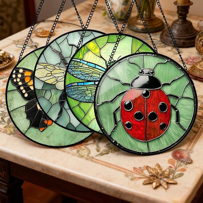 Stained Glass Window Hanging 4 Pcs Set Butterfly Dragonfly Bee Ladybug Large 11.8" - Suncatcher Door Garden Sun Catcher Decor Birthday Mother's Day for Mom Woman Nana Men