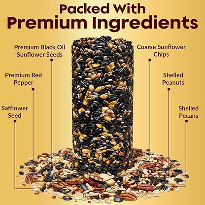 Hot Pepper Bird Seed Cylinders with Hole – Spicy Birdseed to Reduce Squirrels – Bird Seeds for Outside Wild Birds – No Mess Birdseed – Hot Birdseed with No Filler – All Natural, USA Made (4" x 7.75")