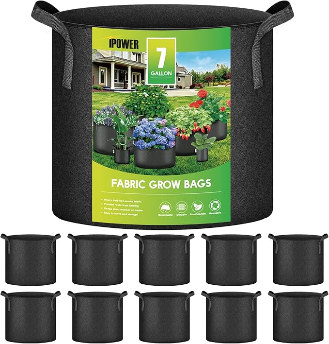 iPower 10-Pack 7 Gallon Plant Grow Bags Heavy Duty Thickened Nonwoven Aeration Fabric Container Durable Pots, Strap Handles for Garden, Black