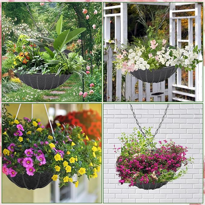 4 Pack Planter Basket Liners, Trough Window Box Liners, Round Fabric Planter Liner, Durable Felt Hanging Basket Liners Replacement Coco Liner for Planters Garden Flower Vegetables (Round 14in)