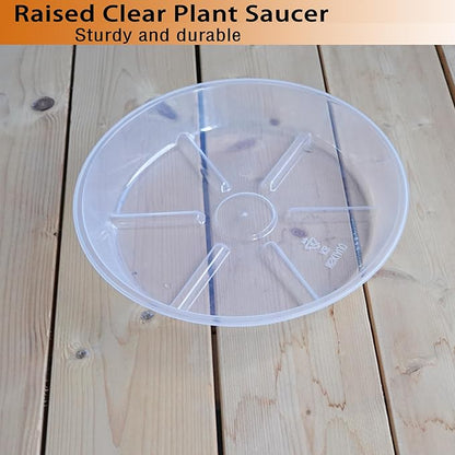 Plant Saucer Pot Tray 14 inch, 2 Packs Clear Flower Planter Saucers and Drip Trays, Heavy Duty Round Plastic Flower Plant Dish Pant Plate to Catch Water for Indoor & Outdoor