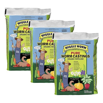 100% Pure Organic Mineral-Dense Worm Castings Fertilizer, 15lbs - Improves Soil Fertility and Aeration for Growing Better Houseplants, Vegetables, and More, Pack of 3