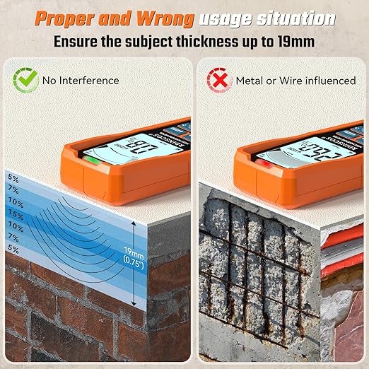 RDINSCOS Pinless Moisture Meter, 6-in-1 Moisture Detector Non-Destructive Humidity Tester for Wood,Drywall, Plaster, Concrete, Screed & Flooring with Audible Alarm & Rechargeable Battery