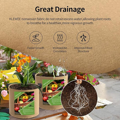 6 Pcs 5 Gallon Grow Bags for Vegetable, Brown Heavy Duty Thickened Nonwoven Fabric Pots with Handles, Durable Breathe Plant Container for Potato, Carrot, Onion, Flower, Indoor and Garden