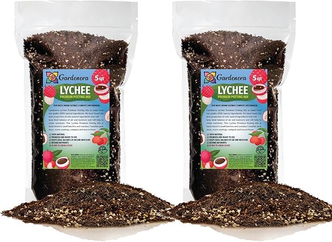Gardenera Expertly Formulated Lychee Potting Soil Mix - Optimal Nutrient-Rich Blend for Thriving and Juicy Lychee Trees - 10 QUARTS