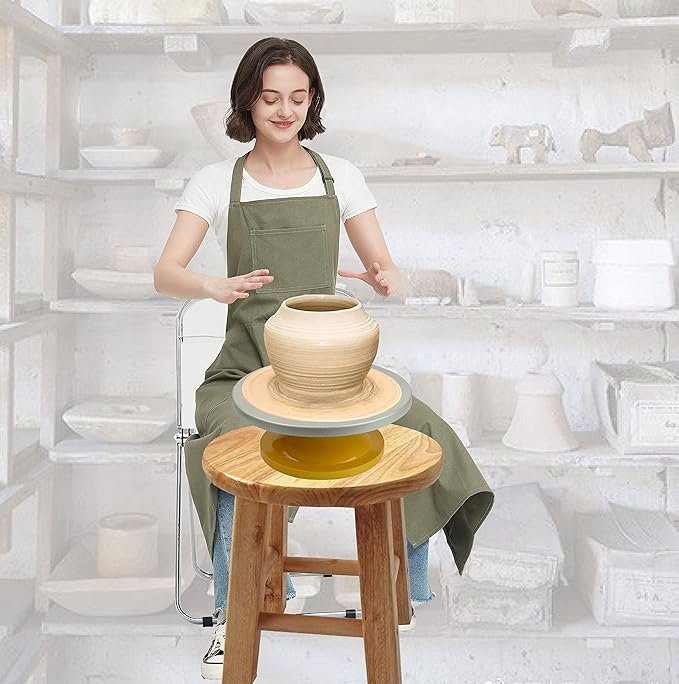 Pottery Apron with Split Leg, Long Unisex Artist Aprons with 3 Pockets for Ceramics & Clay
