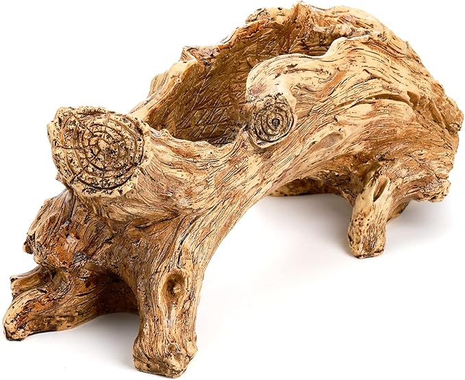Hiceeden Artificial Driftwood Succulent Planter, Resin Tree Stump Sculpture Rustic Cactus Flower Pot for Herb, Strawberry, Small Plants, Natural Color Drainage Hole, 14.6" L x 4.3" W x 5.1" H