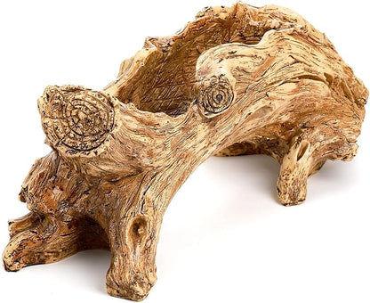 Hiceeden Artificial Driftwood Succulent Planter, Resin Tree Stump Sculpture Rustic Cactus Flower Pot for Herb, Strawberry, Small Plants, Natural Color Drainage Hole, 14.6" L x 4.3" W x 5.1" H