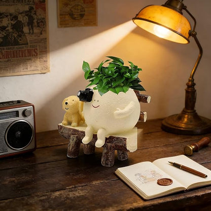 Smiley Face Planter Pot, Cute Funny Resin Bench Face Plant Pots with Drainage Hole, Unique Head Succulent Planter for Indoor Outdoor Flower Gifts for Plant Lovers