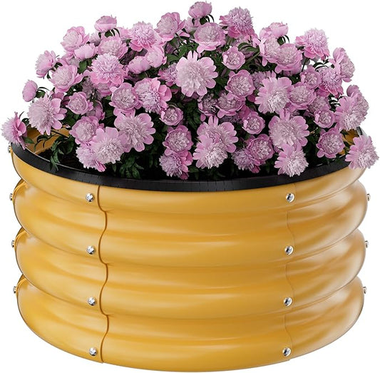 Round Galvanized Raised Garden Bed Kit, 2 x 2 x 1ft Autumn Gold Galvanized Garden Boxes, Outdoor for Vegetables
