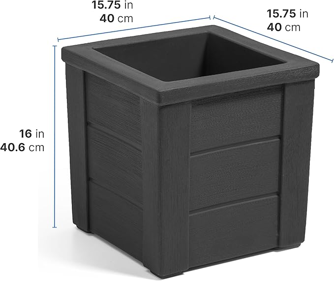 Step2 Lakewood Planter Box™ 2-Pack, Planters for Indoor or Outdoor Plants, Gardening and Flower Pot for Patio or Porch, Durable Plastic, Black