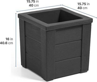 Step2 Lakewood Planter Box™ 2-Pack, Planters for Indoor or Outdoor Plants, Gardening and Flower Pot for Patio or Porch, Durable Plastic, Black