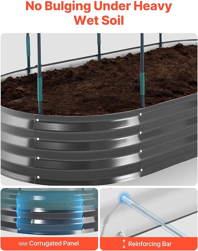 VEVOR 6x3x1FT Metal Raised Garden Bed Kit with Self Watering System and Mesh Cover, Oval Outdoor Galvanized Planter Raised Beds for Gardening Planting Flowers Fruits Vegetables