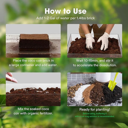 VIVOSUN Coco Coir Brick, 1.4lbs 100% Natural Organic Compressed Coconut Coir Fiber with Low EC, PH Balance & High Nutrition, Coconut Fiber Substrate, Coconut Soil for Plants, 3-Pack