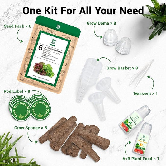 Lettuce Seed Pods for All Hydroponics Growing System, 8 Pods with 600+ Seeds of Romaine/Butter Head/Red&Green Leaf/Black Seeded Simpson/Red Sail and Marvel of 4 Seasons