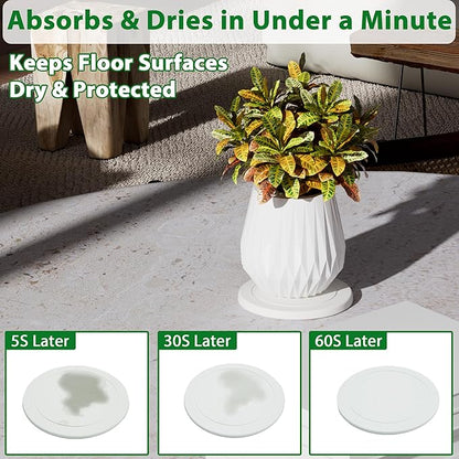 Plant Saucer Flower Pot Saucers Plant Trays for Pots Instant Dry Diatomaceous Earth Round Plant Drip Trays for Indoors Keeping Counter and Floors Dry and Clean (2Pcs White Small)