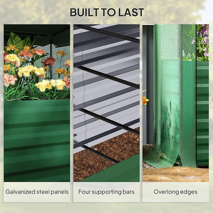 Outsunny 5.9 x 2 x 1.9 ft Galvanized Raised Garden Bed with Crop Cage Plant Protection Net and Shade Cloth Roof, Metal Planter Box with Cover for Vegetables, Flowers, Herbs, Green