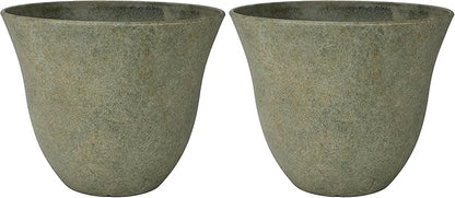 Classic Home and Garden Honeysuckle Resin Flower Pot Planter, Fossil Stone, 15" (Pack of 2)